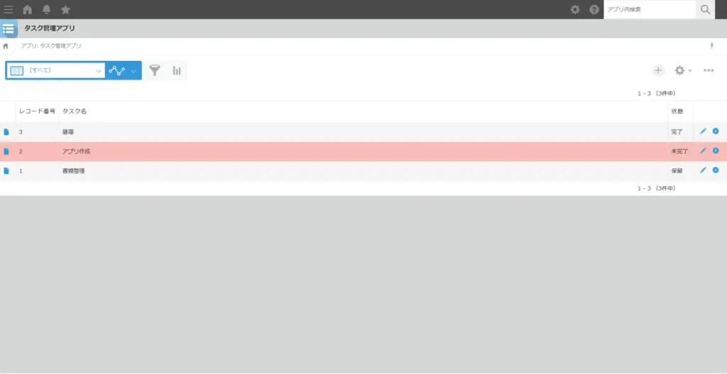 kintoneの一覧画面で未完了タスクが背景色で自動色分けされている例